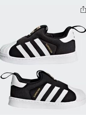 adidas Kids Superstar Slip-On Sneakers in Black and White with Gold Accent